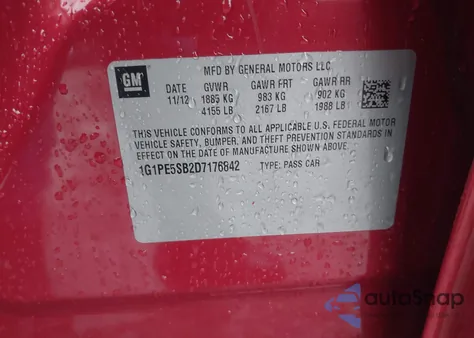 2013 Chevrolet Cruze z USA, uszkodzony, nr VIN 1G1PE5SB2D7176842